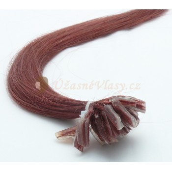 Středně rudo-hnědé vlasy k prodloužení - keratin, 50 cm, 20 pramenů (030)