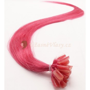 Vášnivě růžové vlasy k prodloužení - keratin, 50 cm, 20 pramenů (HOTPINK)
