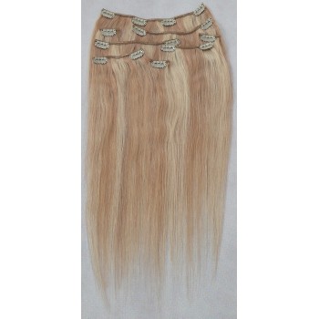 Melírované (tmavé/nejsvětlejší blond) vlasy - Clip in set, 8 ks, 50 cm (027/613)