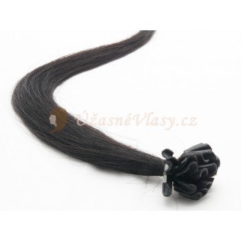 Uhlově černé vlasy k prodloužení - keratin, 50 cm, 20 pramenů (001)