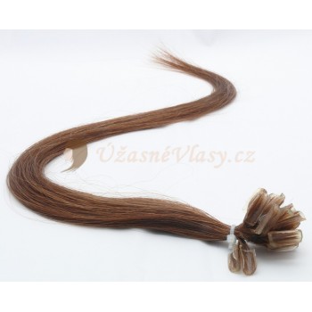 Hnědé vlasy k prodloužení - keratin, 50 cm, 20 pramenů (006)