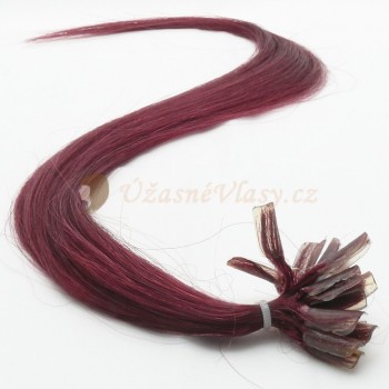 Burgundské vlasy k prodloužení - keratin, 50 cm, 20 pramenů (BG)