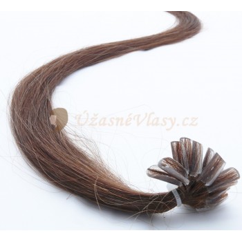 Středně hnědé vlasy k prodloužení - keratin, 50 cm, 20 pramenů (004)
