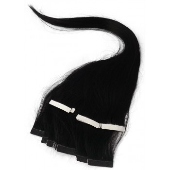 Uhlově černé vlasy k prodloužení - Tape-in REMY proužky, 50 cm (001), 20 ks