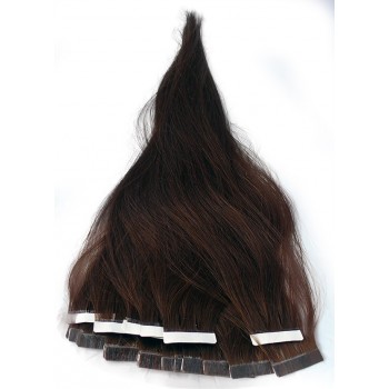Středně hnědé vlasy k prodloužení - Tape-in REMY proužky, 50 cm (004), 20 ks