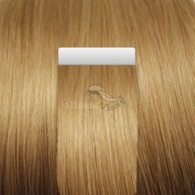 Tmavé blond vlasy k prodloužení - Tape in REMY proužky, 50 cm (027), 20 ks Tmavé blond vlasy k prodloužení - Tape in REMY proužky, 50 cm (027), 20 ks