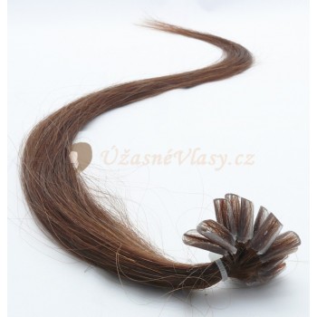 Středně hnědé vlasy k prodloužení - keratin, 50 cm, 20 pramenů (004)