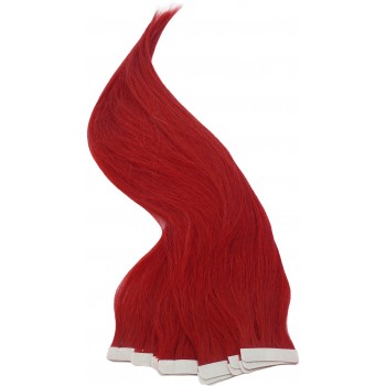 Červené vlasy k prodloužení - Tape-in REMY proužky, 50 cm (RED), 20 ks