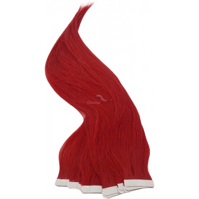 Červené vlasy k prodloužení - Tape in REMY proužky, 50 cm (RED), 20 ks Červené vlasy k prodloužení - Tape in REMY proužky, 50 cm (RED), 20 ks