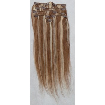 Melírované (světle hnědé/nejsvětlejší blond) vlasy - Clip in set, 8 ks, 50 cm (012/613)