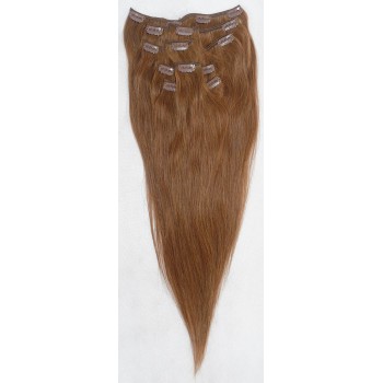 Kaštanové vlasy k prodloužení - Clip in set, 8 ks, 50 cm (008)