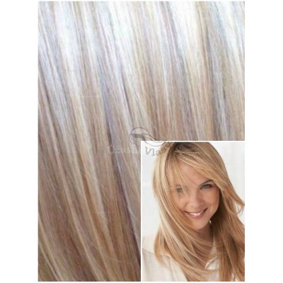 DELUXE Clip in 70cm 280g REMY lidské vlasy - PLATINOVÁ BLOND / SVĚTLE HNĚDÁ