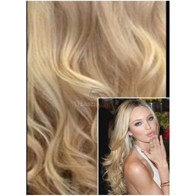 VLNITÉ DELUXE Clip in 50cm 200g REMY lidské vlasy - PLATINOVÁ BLOND / SVĚTLE HNĚDÁ