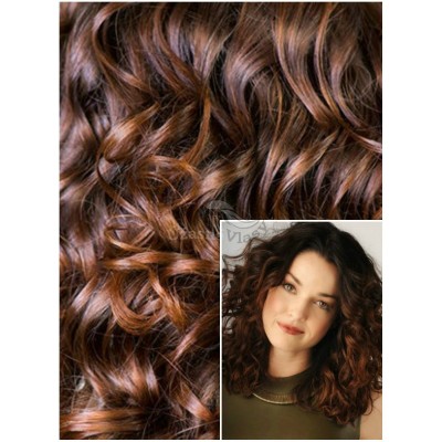 KUDRNATÉ DELUXE Clip in 50cm 200g REMY lidské vlasy - STŘEDNĚ HNĚDÉ