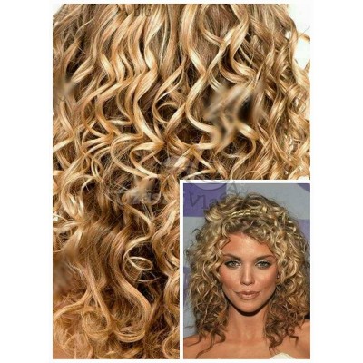 KUDRNATÉ DELUXE Clip in 50cm 200g REMY lidské vlasy - PŘÍRODNÍ BLOND