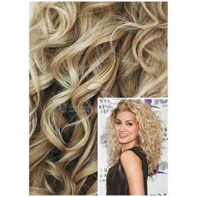 KUDRNATÉ DELUXE Clip in 50cm 200g REMY lidské vlasy - PLATINOVÁ BLOND / SVĚTLE HNĚDÁ