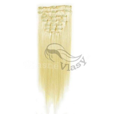 Nejsvětlejší blond vlasy k prodloužení - Clip in set, 8 ks, 50 cm (613)
