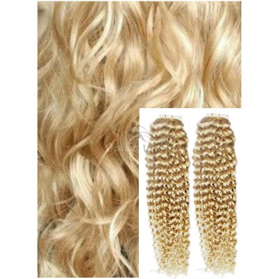Kudrnaté vlasy k prodloužení tape in, 60 cm, 40 ks - NEJSVĚTLEJŠÍ BLOND