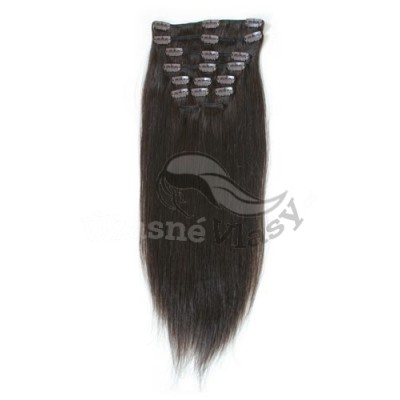 Tmavě hnědé vlasy k prodloužení - Clip in set, 8 ks, 50 cm (002)