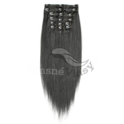 Přírodně černé vlasy k prodloužení - Clip in sada, 8 ks, 50 cm (001B)