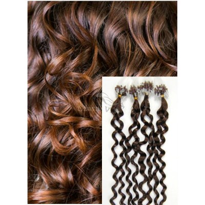 Kudrnaté micro ring vlasy, 50 cm 0,5g/pr., 50 pramenů - STŘEDNĚ HNĚDÉ