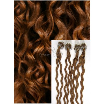 Kudrnaté micro ring vlasy, 50 cm 0,5g/pr., 50 pramenů - SVĚTLE HNĚDÉ