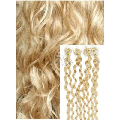 Kudrnaté micro ring vlasy, 50 cm 0,5g/pr., 50 pramenů - NEJSVĚTLEJŠÍ BLOND