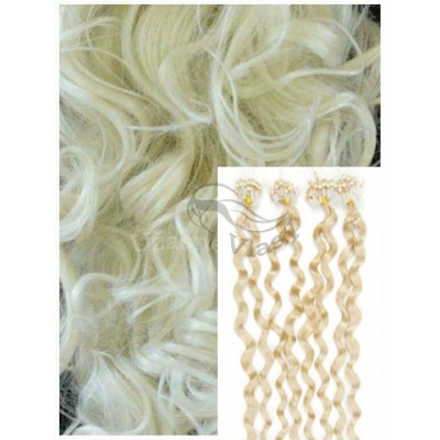 Kudrnaté micro ring vlasy, 50 cm 0,7g/pr., 50 pramenů - PLATINOVÉ