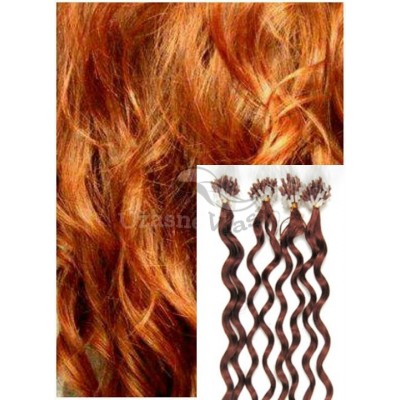 Kudrnaté micro ring vlasy, 60 cm 0,5g/pr., 50 pramenů - MĚDĚNÉ