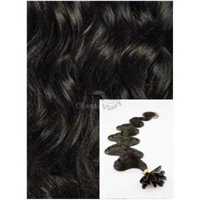 Vlnité vlasy na keratin, 60 cm 0,7g/pr., 50 pramenů - PŘÍRODNĚ ČERNÉ