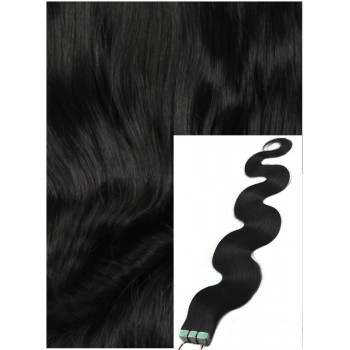Vlnité vlasy k prodloužení tape in, 50 cm, 40 ks - černá