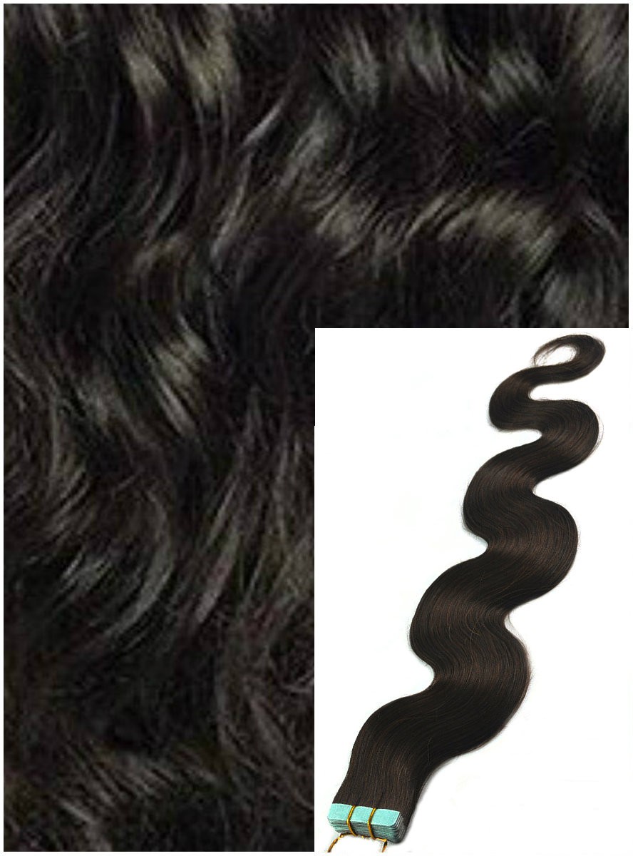 Vlnité vlasy k prodloužení tape in, 50 cm, 40 ks - PŘÍRODNĚ ČERNÉ