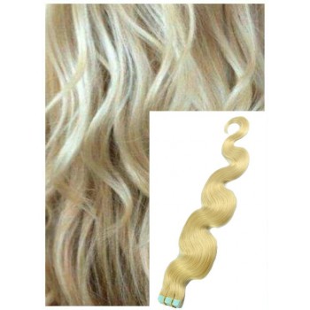 Vlnité vlasy k prodloužení tape in, 50 cm, 40 ks - NEJSVĚTLEJŠÍ BLOND