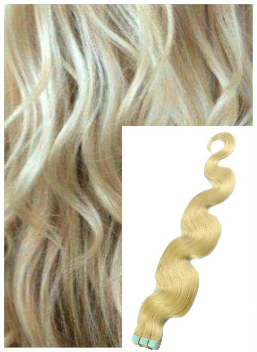 Vlnité vlasy k prodloužení tape in, 60 cm, 40 ks - NEJSVĚTLEJŠÍ BLOND