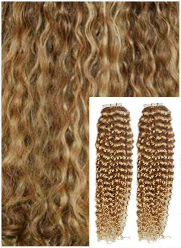 Kudrnaté vlasy k prodloužení tape in, 60 cm, 40 ks - PŘÍRODNÍ / SVĚTLEJŠÍ BLOND