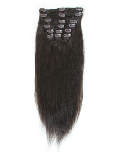 Tmavě hnědé vlasy k prodloužení - Clip in set, 8 ks, 50 cm (002)