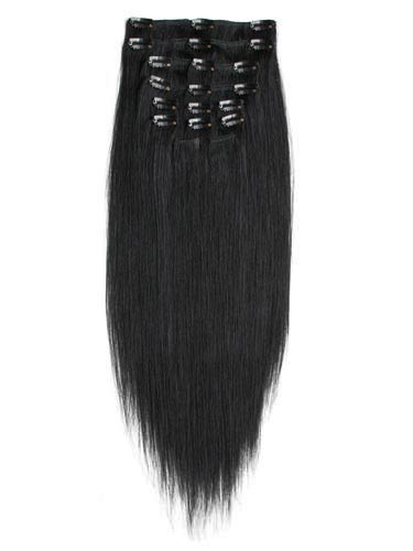 Uhlově černé vlasy k prodloužení - Clip in set, 8 ks, 50 cm (001)