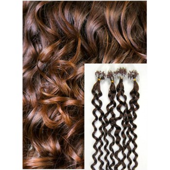 Kudrnaté micro ring vlasy, 50 cm 0,5g/pr., 50 pramenů - STŘEDNĚ HNĚDÉ 