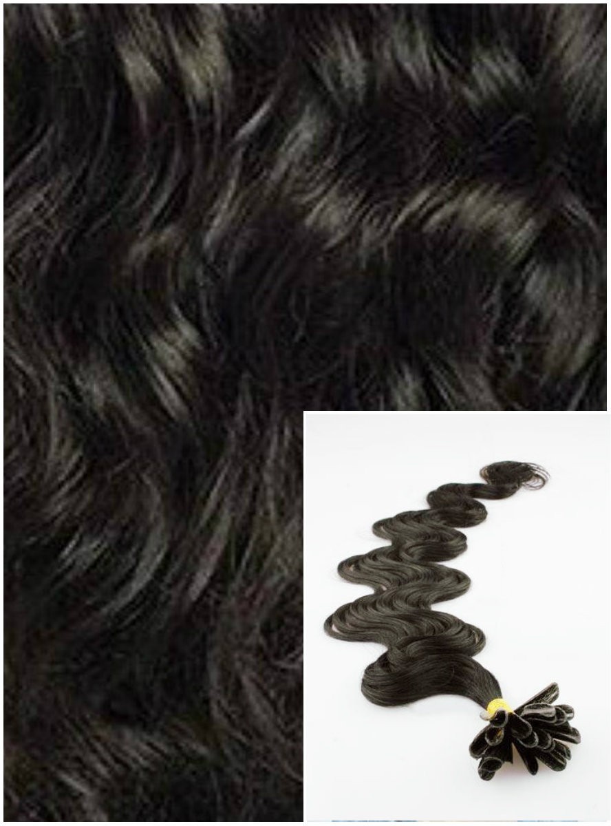 Vlnité vlasy na keratin, 50 cm 0,5g/pr., 50 pramenů - PŘÍRODNĚ ČERNÉ