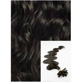 Vlnité vlasy na keratin, 50 cm 0,7g/pr., 50 pramenů - PŘÍRODNĚ ČERNÉ
