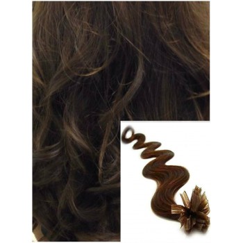 Vlnité vlasy na keratin, 60 cm 0,5g/pr., 50 pramenů -STŘEDNĚ HNĚDÉ